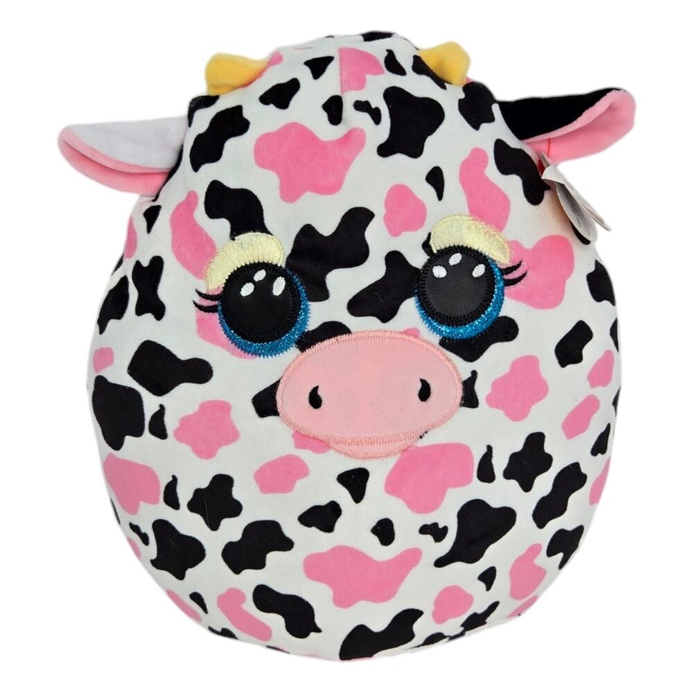 Ty Squishy Beanies Milkshake Cow Pink Black Farm Animal Plush Toy Stuffed 10"